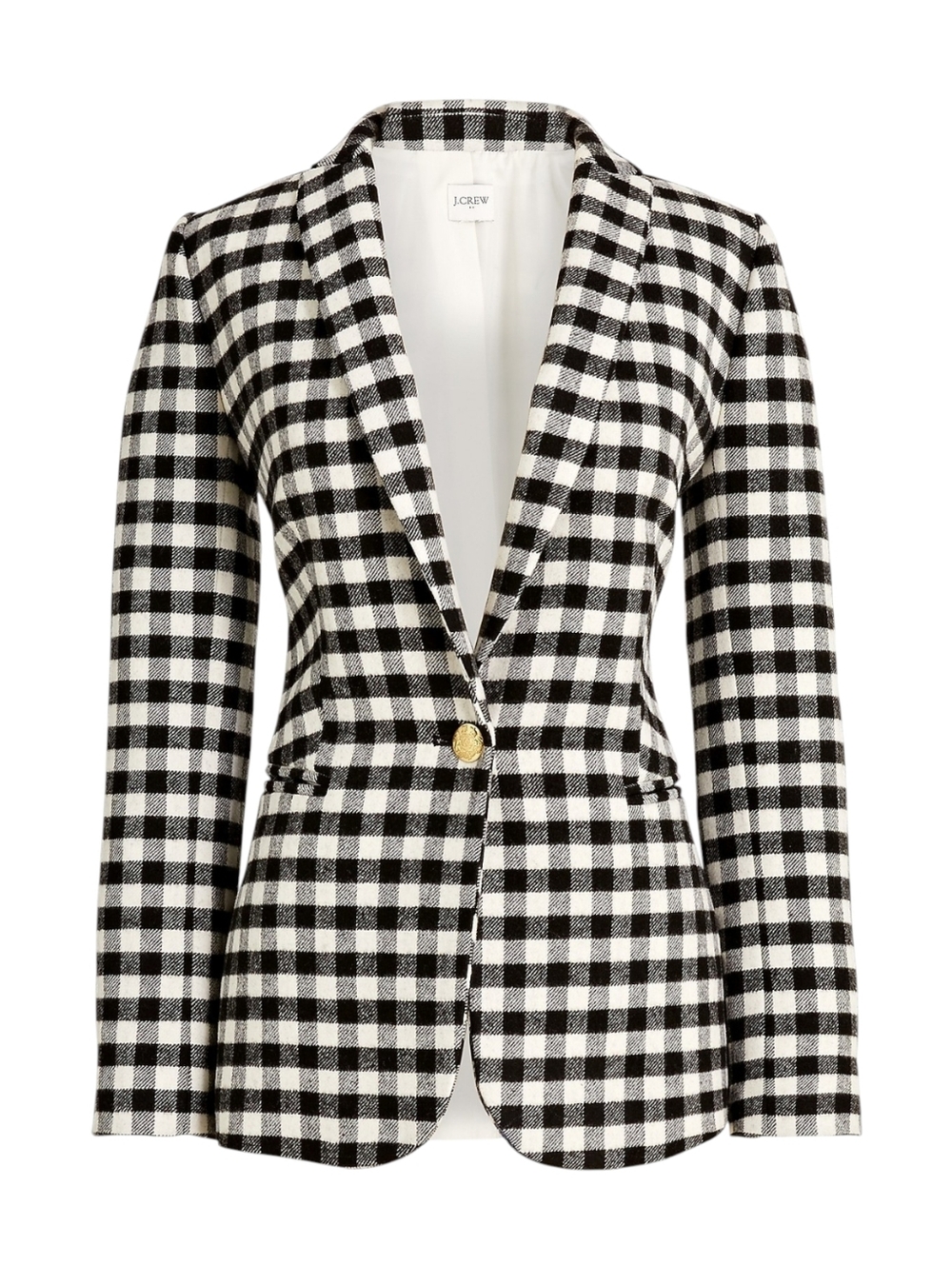 J. Crew Wool-blend one-button blazer Buffalo Check Style BB394 Sz 00 Ivory Black